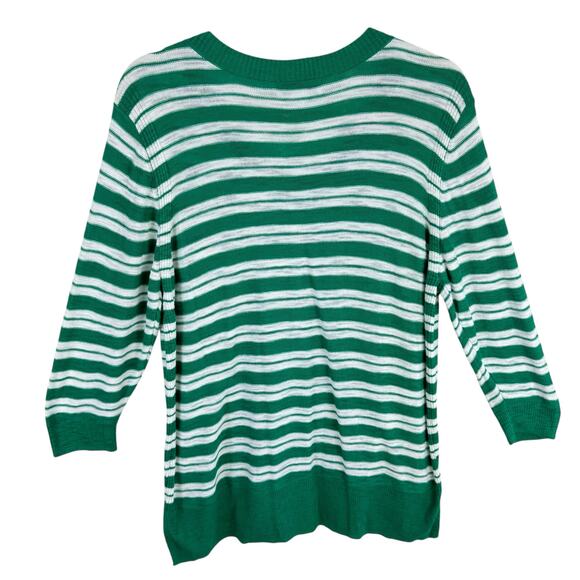 Christopher & Banks NWT Green White Striped Lightweight 3/4 Sleeve Sweater PXL - Picture 2 of 7
